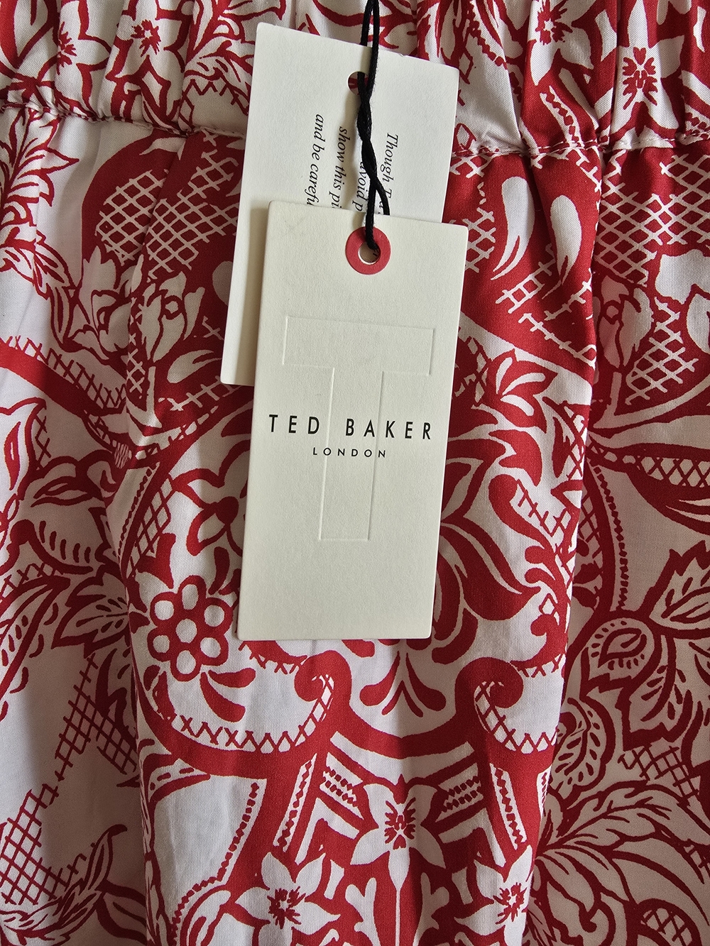 NWT Ted Baker Red Floral Paisley Cotton Poplin Maxi Skirt, Size 0 (Fits Size 2) - Picture 3 of 5